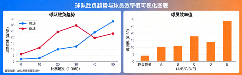 体育数据可视化图表 - 展示球队胜负趋势与球员效率值